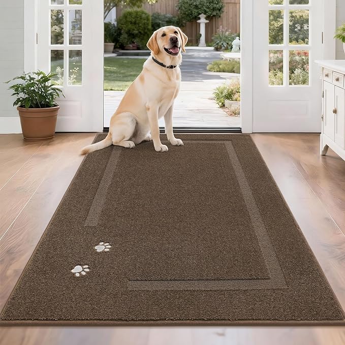 BEQHAUSE Dog Door Mat for Mud Paws Dirt Trapper Doormat Non-Slip Entryway Rugs Absorbent Welcome Mat Washable Indoor Floor Mat Low-Profile for Front Door, 36" x 60", Brown