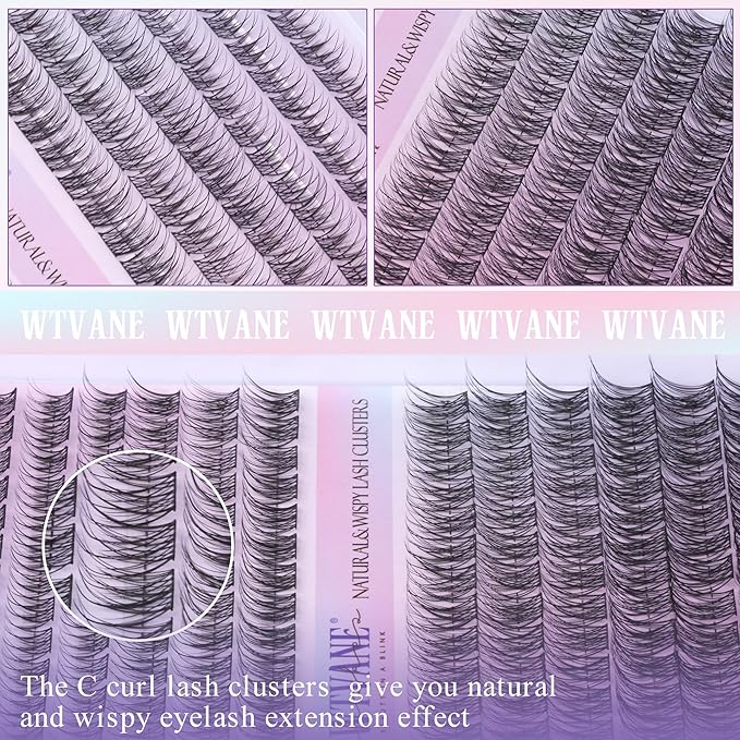 Wispy Lash Clusters Kit Natural Eyelash Clusters Extensions Kit 144pcs Individual Lashes DIY Lash Extension Kit with 10-16mm Lashes Clusters, Lash Bond and Seal,Lash Tweezers by Wtvane