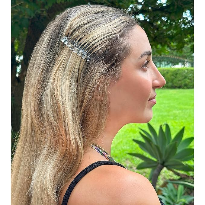 Camila Paris CP3875 French Hair Side Comb, Small Rounded, Clear French Twist Hair Combs Decorative, Strong Hold Hair Clips for Women Bun Chignon Up-Do Styling Girls Hair Accessories, Made in France