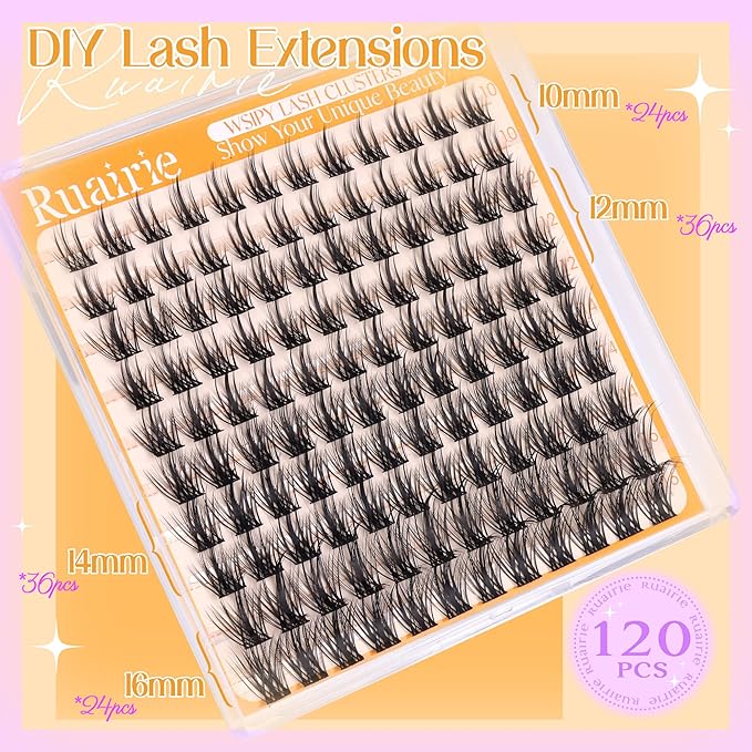 Lash Clusters Wispy Lashes Clusters Volume Manga Eyelash Clusters Natural Cluster Eyelashes Extensions DIY 10-16mm 120pcs Lash Extension C Curly False Lash Clusters with Thin Band by Ruairie