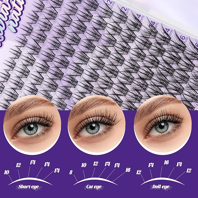 B&Q Wispy Lash Clusters Kit, Natural 06, Individual False Eyelashes Extension Set, Undetectable Natural Look for Effortless Day-to-Night Beauty, from Office Elegance to Date Night Glamour(8-16mix)