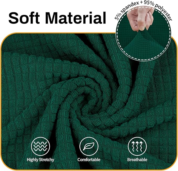 Asnomy Sofa Covers for 2 Cushion Couch Stretch loveseat Covers Slipcovers, Pet Protector Furniture Covers for Dogs Cats Spandex Jacquard Fabric Small Checks （Medium，Blackish Green）