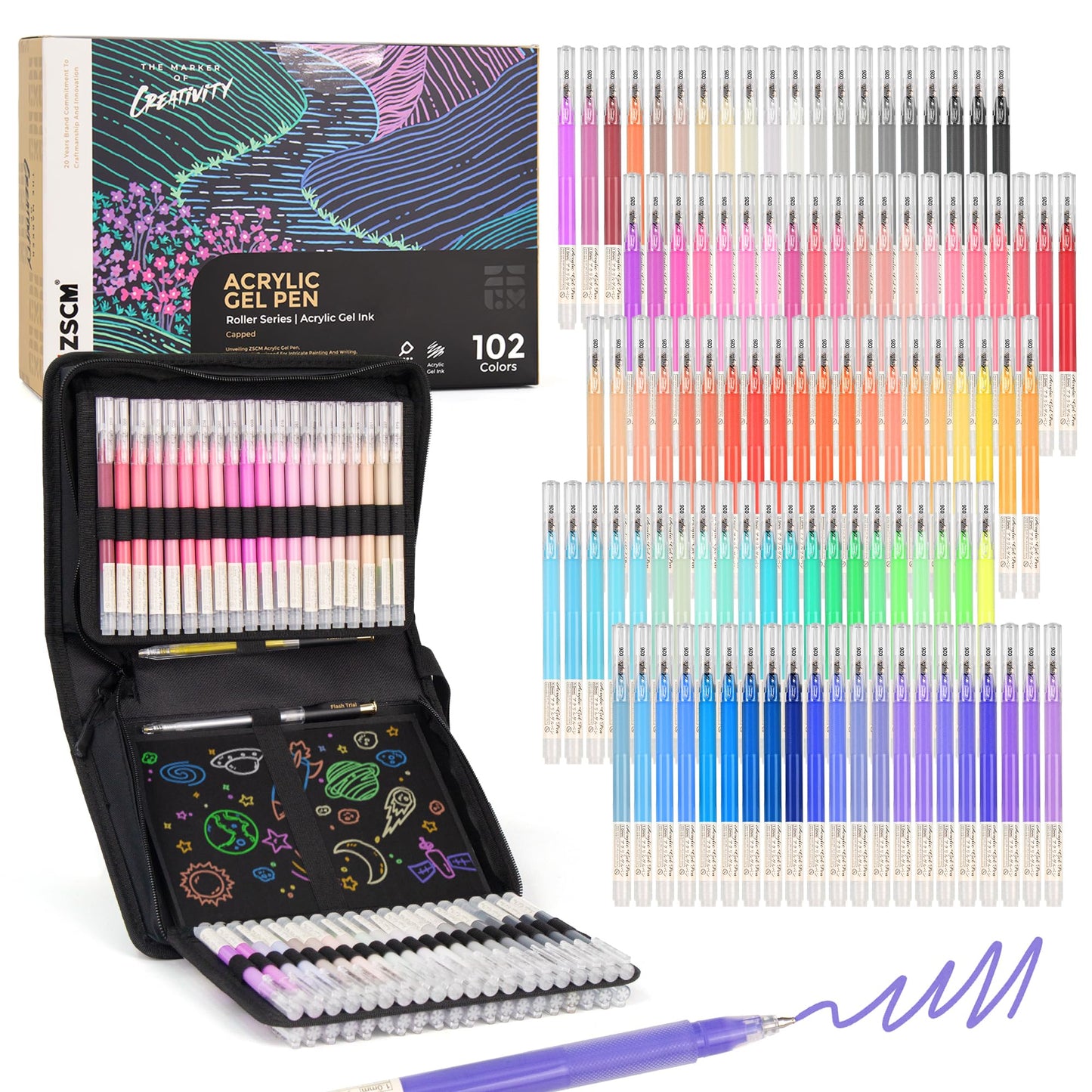 ZSCM 100 Colors 3D Acrylic Gel Pens & Black Paper Sketchbook for Drawing, 1mm Fine Point Acrylic Ink Pen, Opaque Archival Ink Pens for Black Paper Drawing, Sketching, Illustration, Card Making