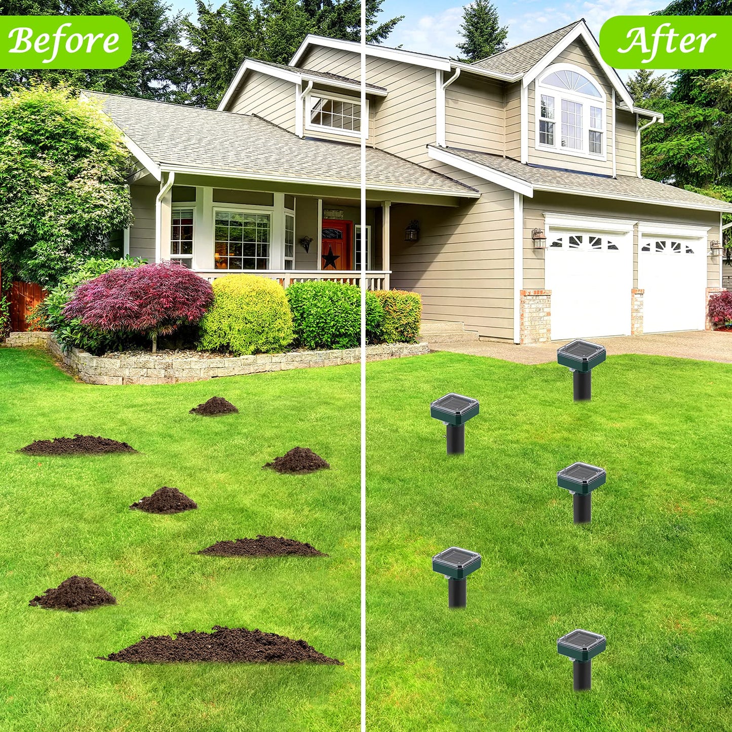 Mole Repellent for Lawns 8 Pack, Solar Powered Mole Repeller Ultrasonic Gopher Repellent, Outdoor Waterproof Vole Vibration Stakes,Sonic Gopher Deterrent Yard for Rodent Groundhog Snake Chipmunk