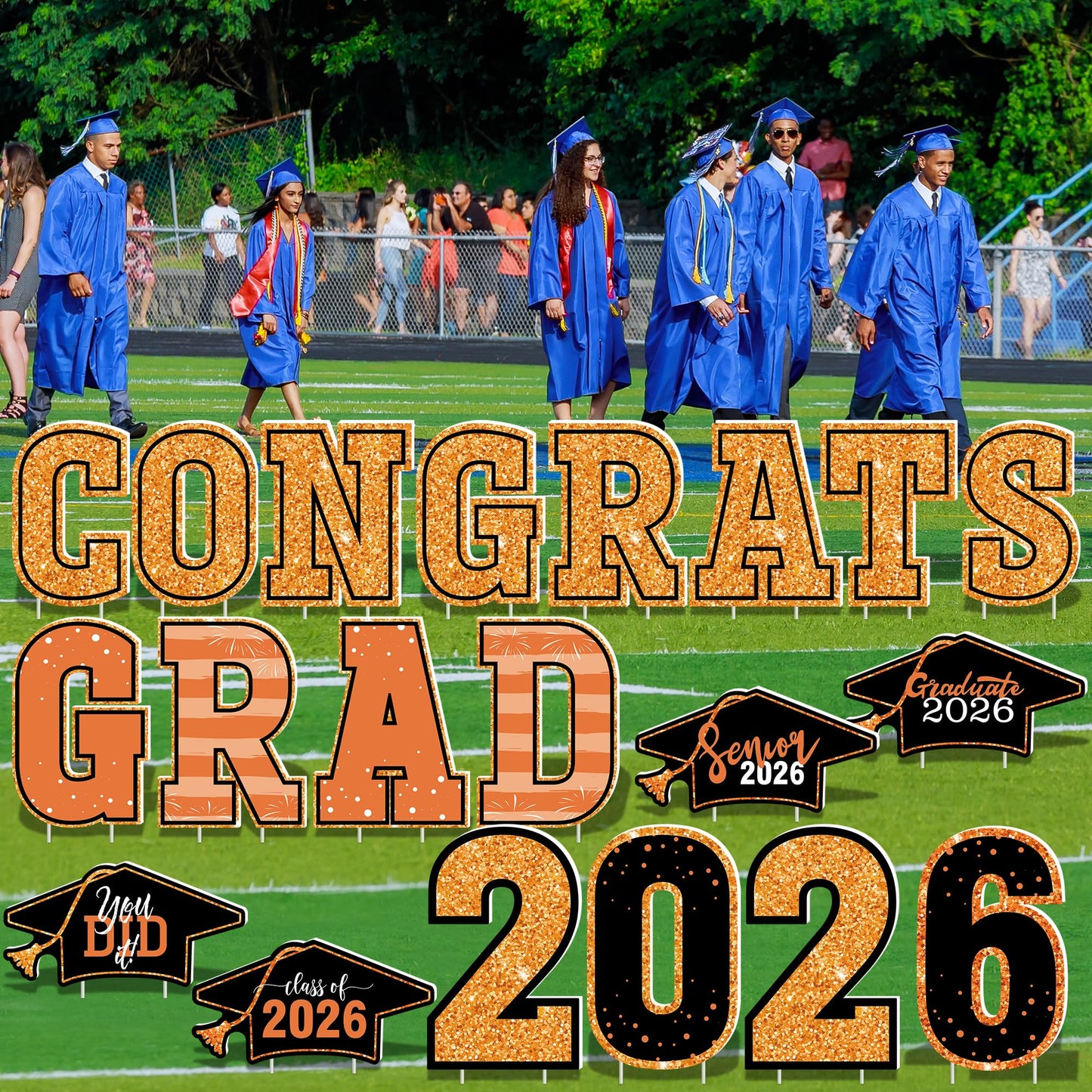20 Pieces Graduation Yard Signs 2026, Class of 2026 Congrats Grad Yard Sign, Orange Congratulations Yard Signs with Stakes, Plastic Graduation Yard Decorations for College School GRAD Party Supplies