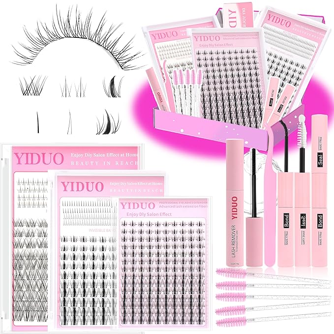 YIDUO 3 style Fairy lashes Clusters Kit with Bottom Clusters Lash Extensions 604Pcs 5-16mm Manga Extension False Eyelash Wispy Natural Wet-Look Lashes Extensions Combo Pack with Glue Removers