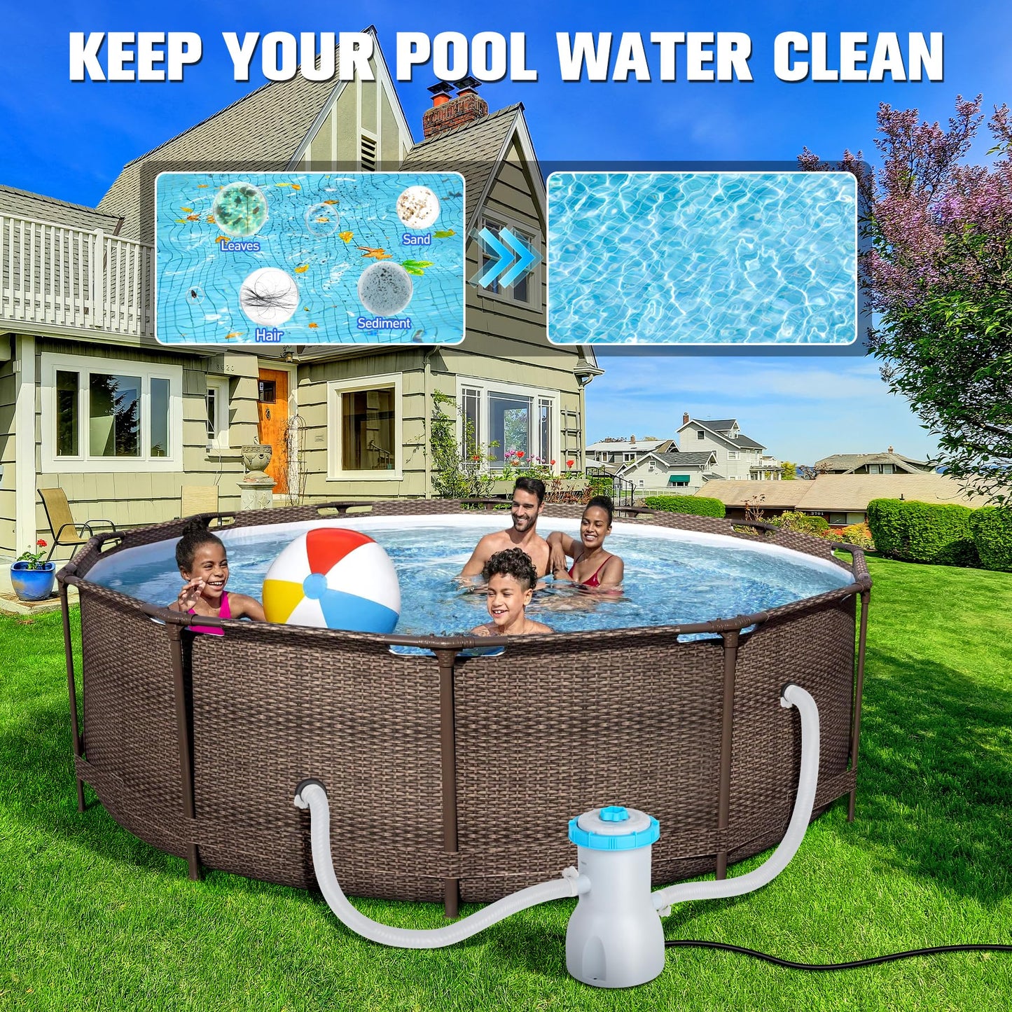 LuxBlue 800 GPH Above Ground Pool Filter Pump, Energy-Saving Pool Cartridge Filter Pump | Dual Action: Accelerate Water Flow & Capture Debris Quickly - Improve Water Clarity | Easy to Setup & Maintain