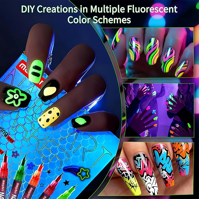 12 Color Nail Art Pens, Neon Nail Markers Set 0.5 MM Fine Tip Nail Polish Pens Drawing Painting Point Liner Painted Pen Kit, Waterproof DIY Nails Art Design Manicure Tools