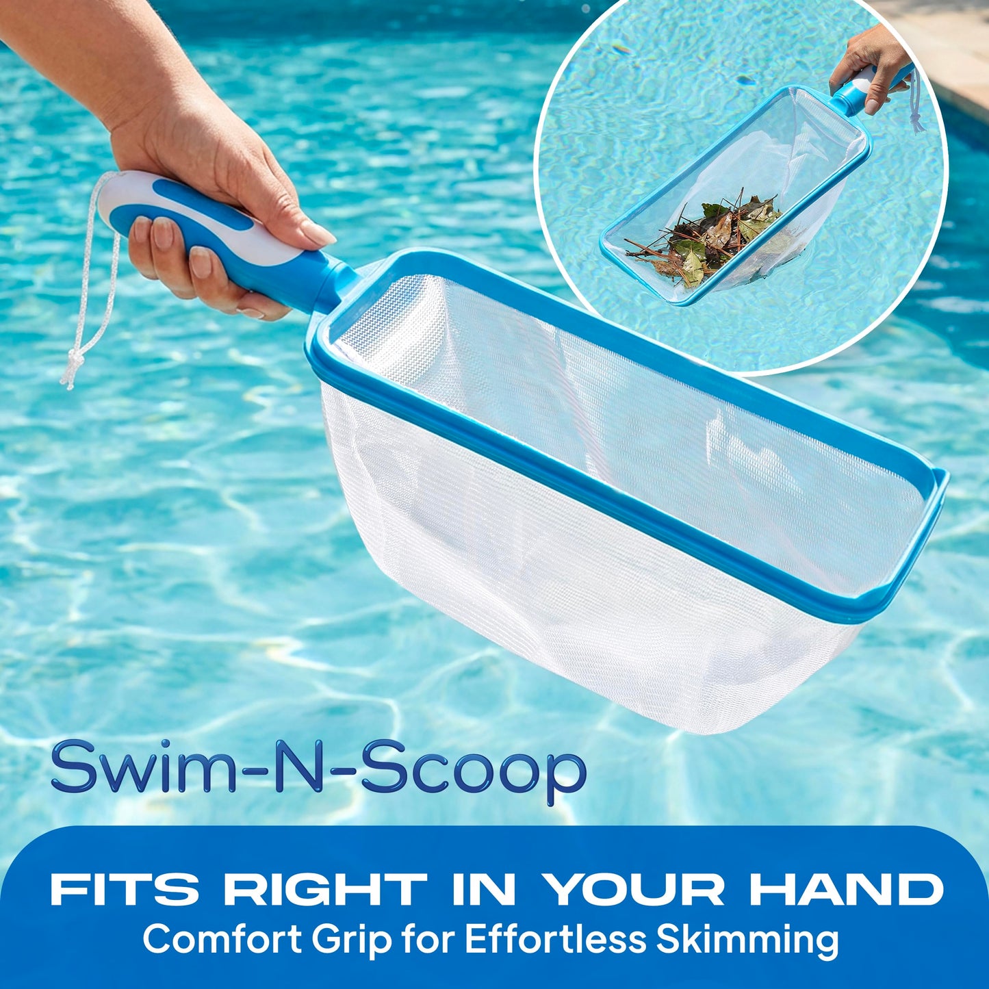 The Skimmie Swim-N-Scoop in-Pool Handheld Skimmer Net for Scooping Debris, Leaves, and Bugs While Swimming