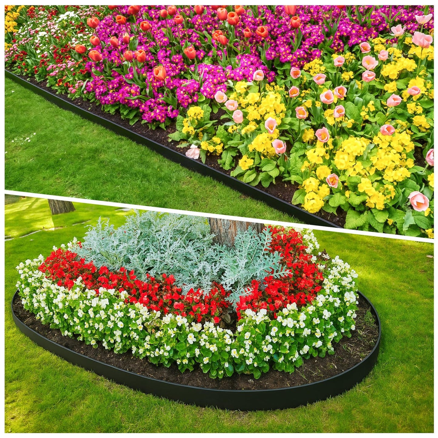 MIXC 100ft Landscape Edging Kit with 150 Spikes, Not Digging Flexible Plastic Edge Border for Landscaping, Lawn, Garden, Flower Beds, Yard, Paver, Playground, Pathway,3pack, 33ft Each,1.5in high