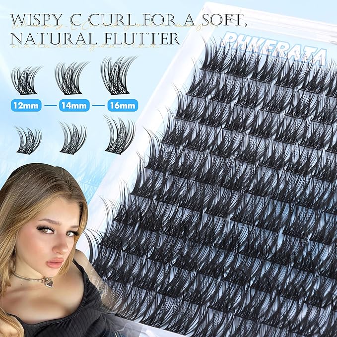 PHKERATA Wispy Lash Clusters 12-14-16mm Natural Cluster Eyelash Extensions DIY Eyelash Clusters for Soft & Fluttery Look, Ultra-Thin Band Individual Lashes Clusters, 110Pcs