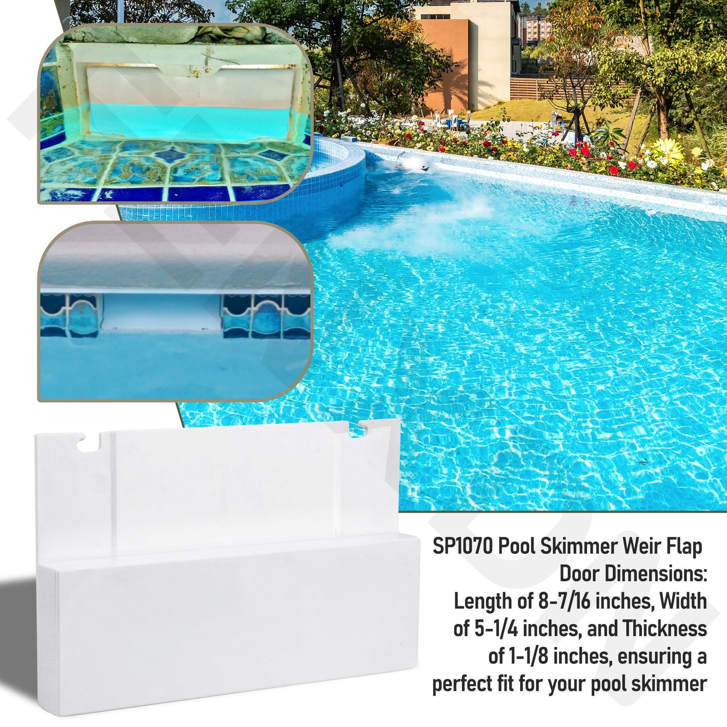 FENXDN SP1070 Pool Skimmer Weir Flap Door [ 8-7/16" Length, 5-1/4" Width, 1-1/8" Thick] Compatible with Hay-Ward SP1070-K SP1070-D SPX1070KHR SP1070 SP1071 and SP10712S