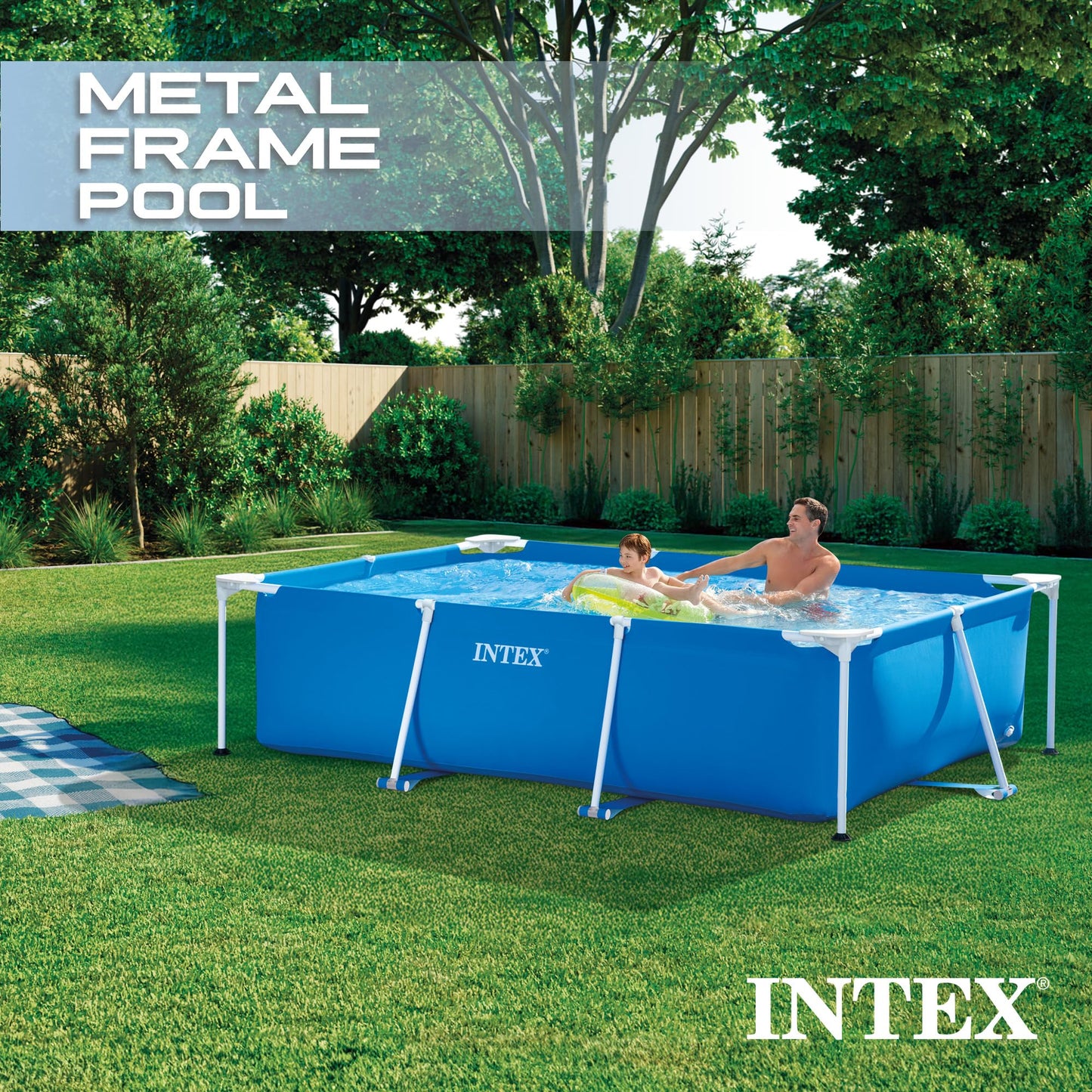 INTEX Rectangular Frame 8 ft 6 in x 5 ft 3 in x 25 in Above Ground Pool, Swimming Pool with Steel Frame, Pump Not Included
