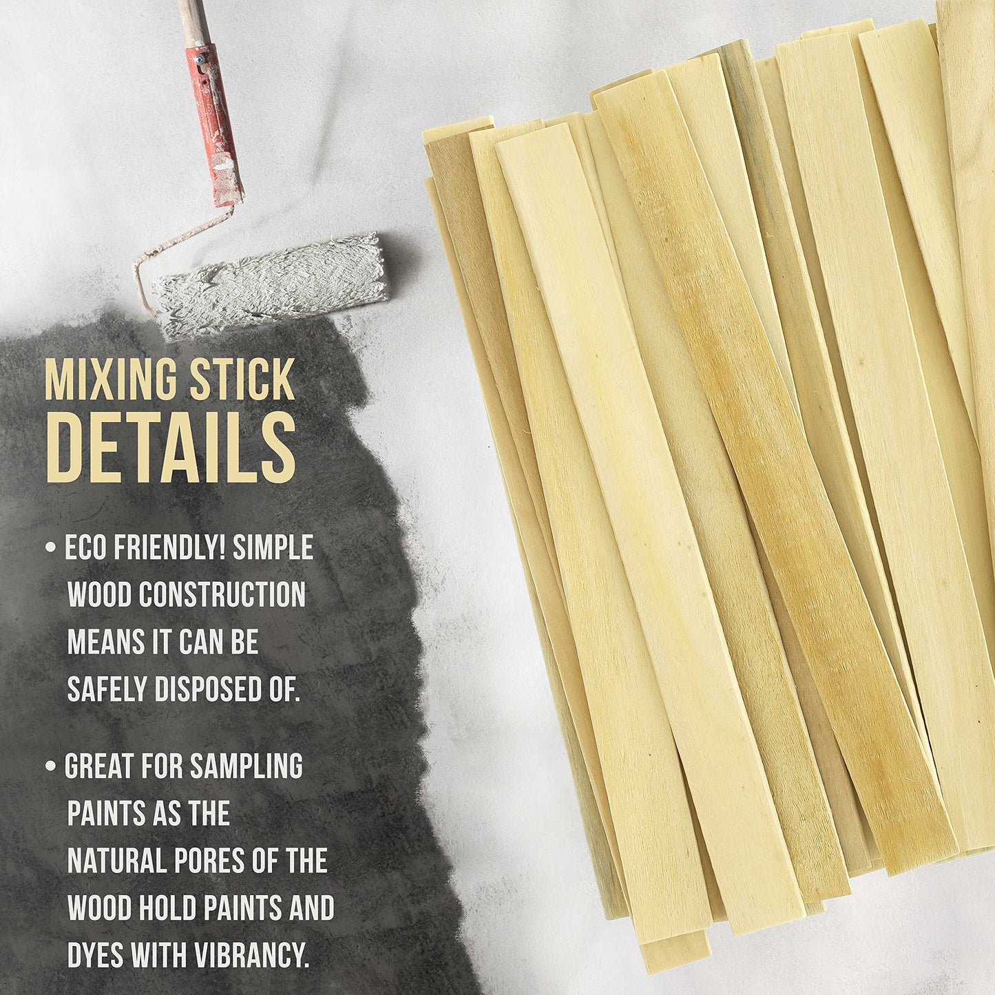 Custom Shop Craft and Paint Sticks - (Pack -100 Sticks) 12" Inch Premium Grade Wood Stirrers/Paddles - Use for Wood Crafts, Mixing Epoxy Resin or Paint, Garden Sign Posts
