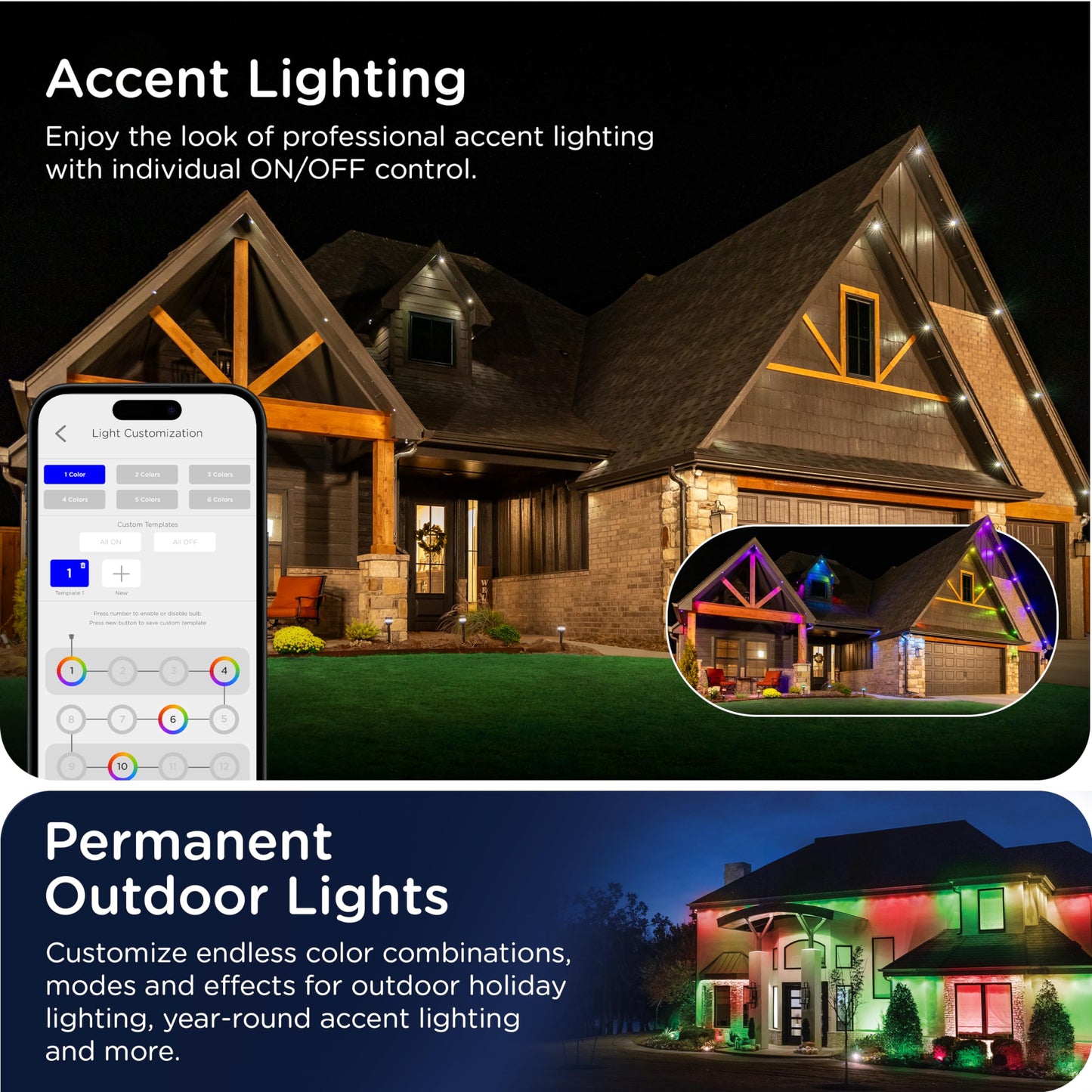 Enbrighten Vibe Eternity Permanent Outdoor Lights for House, 100 Feet, 72 RGBWIC LEDs, Close Spacing, 33lm, Color Changing, Christmas, Eave Lighting, Smart App, Works with Alexa, Google Home, 81103