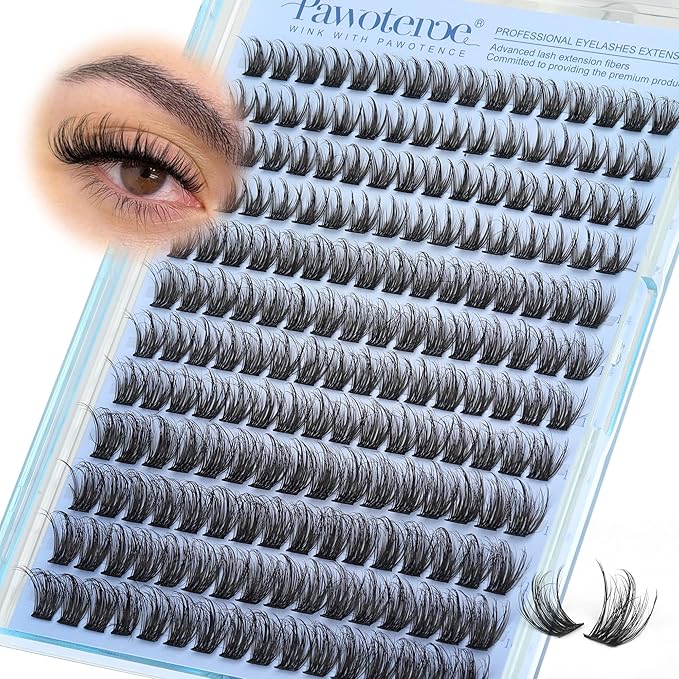 Pawotence Natural Lash Clusters 12-16mm Wispy Eyelash Clusters 192pcs Cluster Eyelash Extensions Wispy Cluster Lashes Individual False Eyelashes for DIY Lash Extension at Home