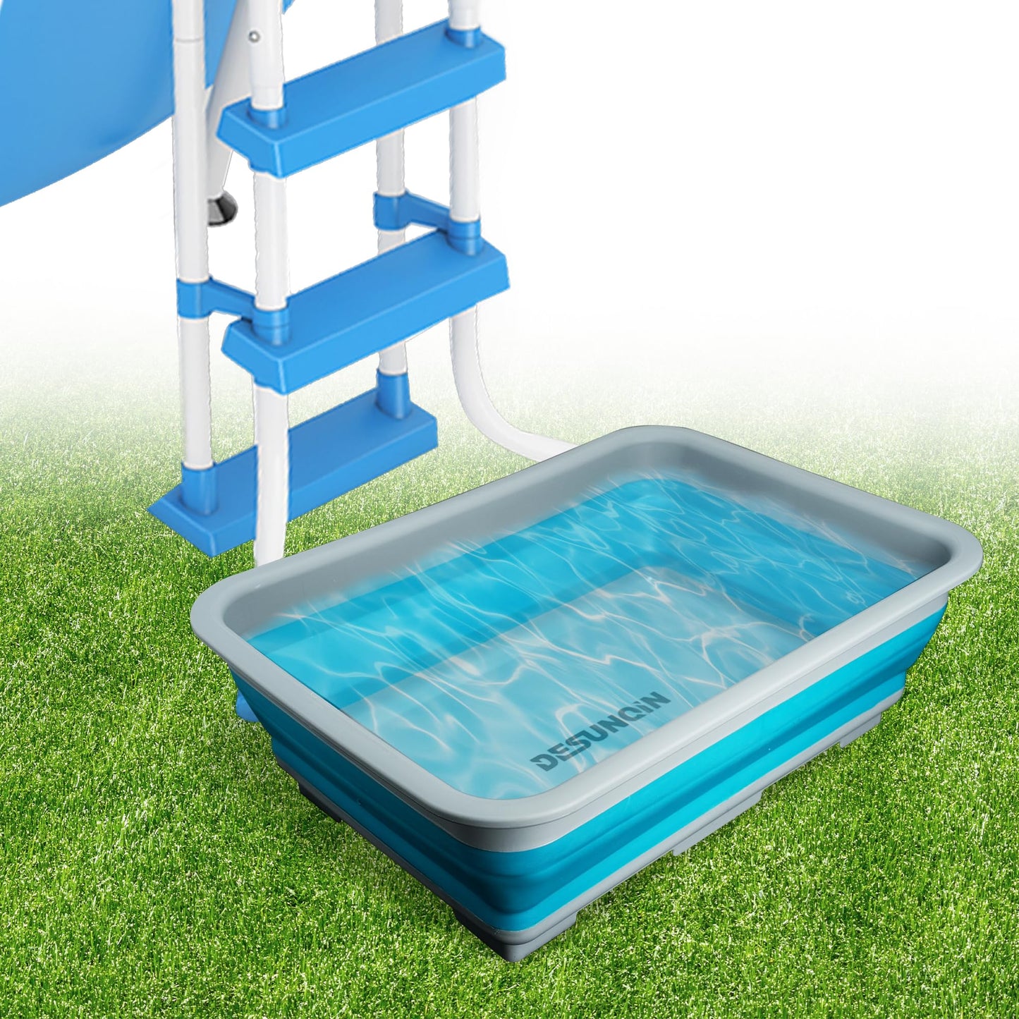 Desunqin 11.8" x 7.87" x 4.5" Pool Foot Bath Tray for Swimming Pool, Non- Slip Collapsible Foot Bath for Pool, Portable Foot Tub for Pool for Above Ground Pool Accessories, Rinse Feet Keep Pool Clean
