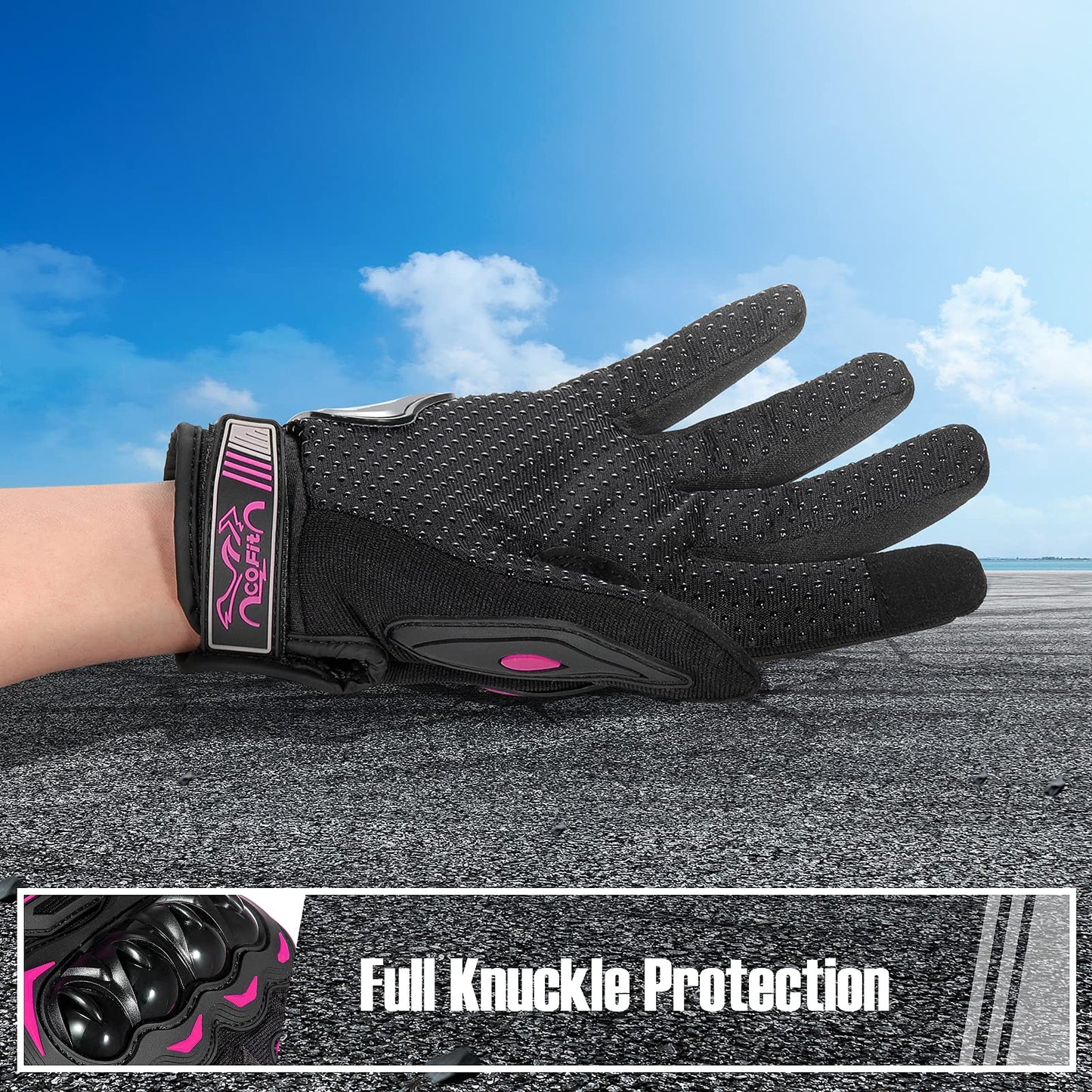 COFIT Motorcycle Gloves Breathable, Touchscreen Motorbike Gloves Anti-Slip with Good Grip Hard Knuckles Protection for Men Women Motocross, BMX ATV MTB Cycling, Road Racing - Pink L