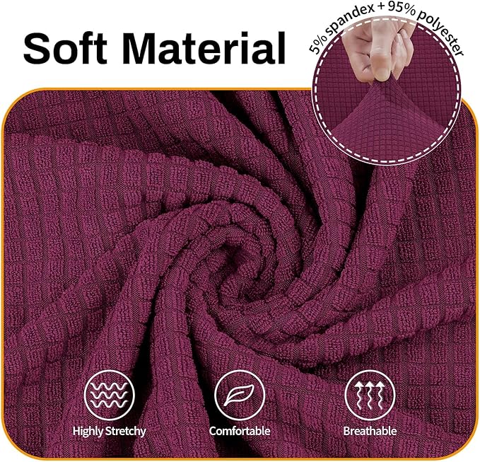 Asnomy Sofa Covers for 2 Cushion Couch Stretch loveseat Covers Slipcovers, Pet Protector Furniture Covers for Dogs Cats Spandex Jacquard Fabric Small Checks （Medium，Wine Red）