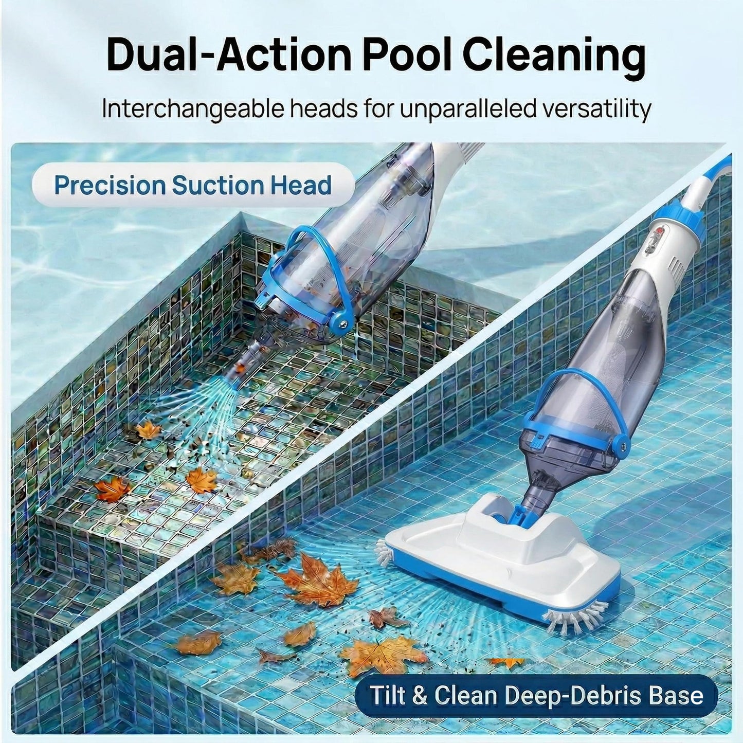Consciot Pool Vacuum for Above Ground Pool & Inground Pool, Rechargeable Handheld Cleaner with Telescopic Pole,18.5 GPM Suction, 13.4" Head, 60-Min Runtime, for Spa & Hot Tub