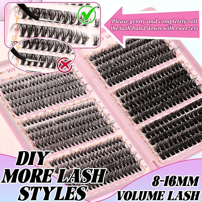 DIY Lash Clusters Kit Volume Lash Clusters Thick Eyelash Extension Kit Individual Lashes Thin Band Lashes Clusters Lash Bond and Seal Lash Tweezers