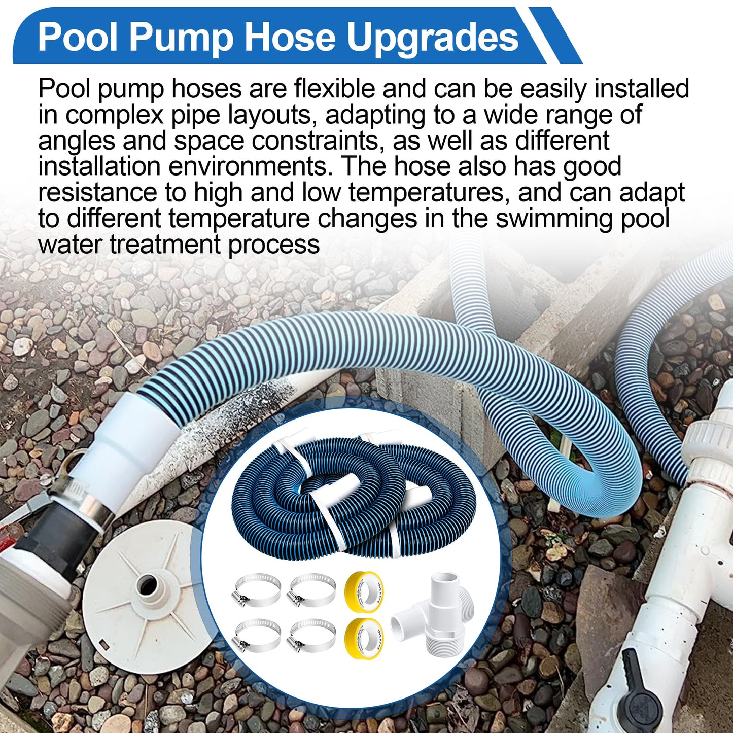 6 Ft Above Ground Pool Hoses for Hayward Filter Pump, 1-1/2" Pool Pump Hose Connector Hose Replacement Kit（2 Pack)