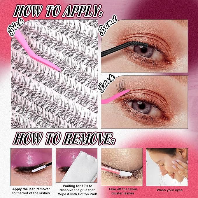 Natural Lash Extension Kit Wispy Eyelash Clusters 9-11mm Lash Cluster Kit with Lash Bond and Seal and Lash Applicator 180pcs Cluster Eyelash Extensions Kit for Beginners DIY at Home by Yawamcia