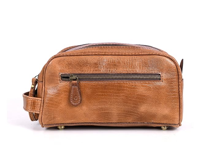10" Premium Leather Toiletry Travel Pouch With Waterproof Lining | King-Size Handcrafted Vintage Dopp Kit By Aaron Leather Goods (Cerulean)