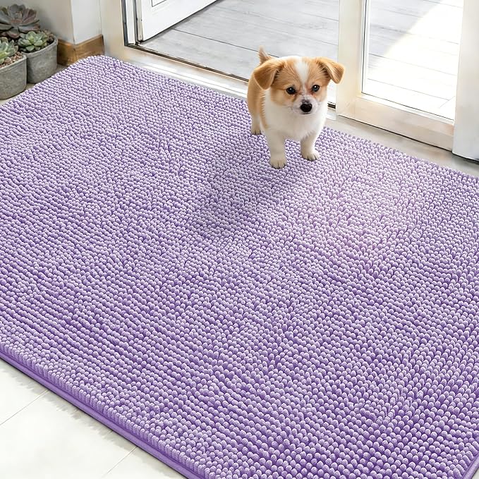OLANLY Dog Door Mat for Muddy Paws 48x30, Absorbs Moisture and Dirt, Absorbent Non-Slip Washable Doormat, Quick Dry Chenille Mud Mat for Dogs, Entry Indoor Entryway Carpet for Inside Floor, Lavender