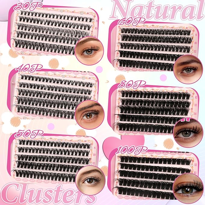 DIY Lash Clusters Kit Volume Lash Clusters Thick Eyelash Extension Kit Individual Lashes Thin Band Lashes Clusters Lash Bond and Seal Lash Tweezers
