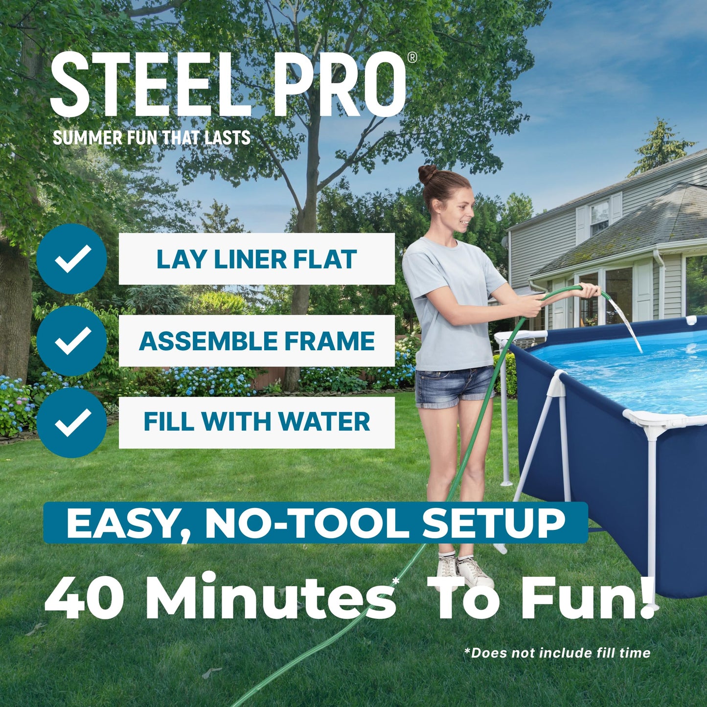 Bestway Steel Pro 13 Foot x 32 Inch Rectangular Above Ground Outdoor Pool Steel Framed Vinyl Swimming Pool with 1,506 Gallon Water Capacity, Blue