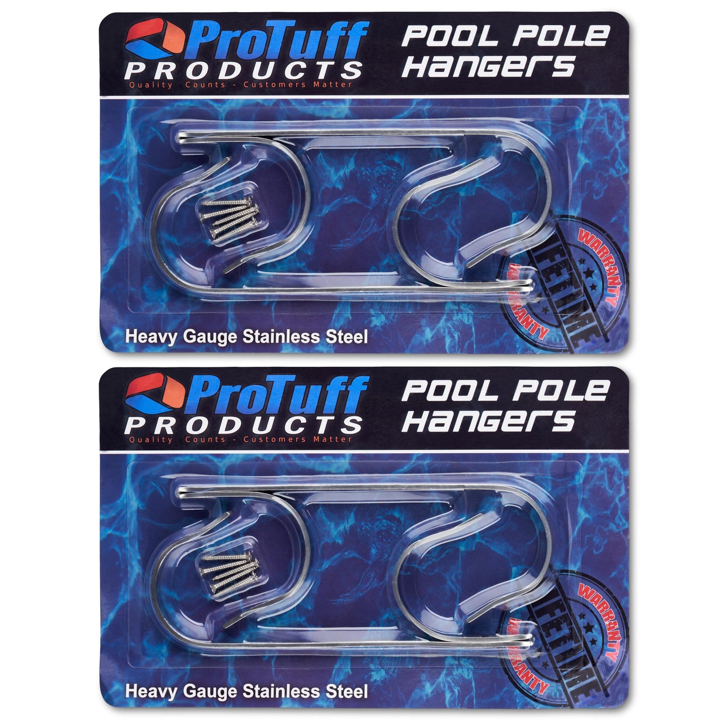 ProTuff Pool Pole Hanger Set – 2 Pack – Unconditional 490 Promise – 3X Stronger Stainless Steel Hooks – Rust-Proof, UV-Resistant, Easy Install on Fence, Wall, Deck for Poles, Nets & Skimmers