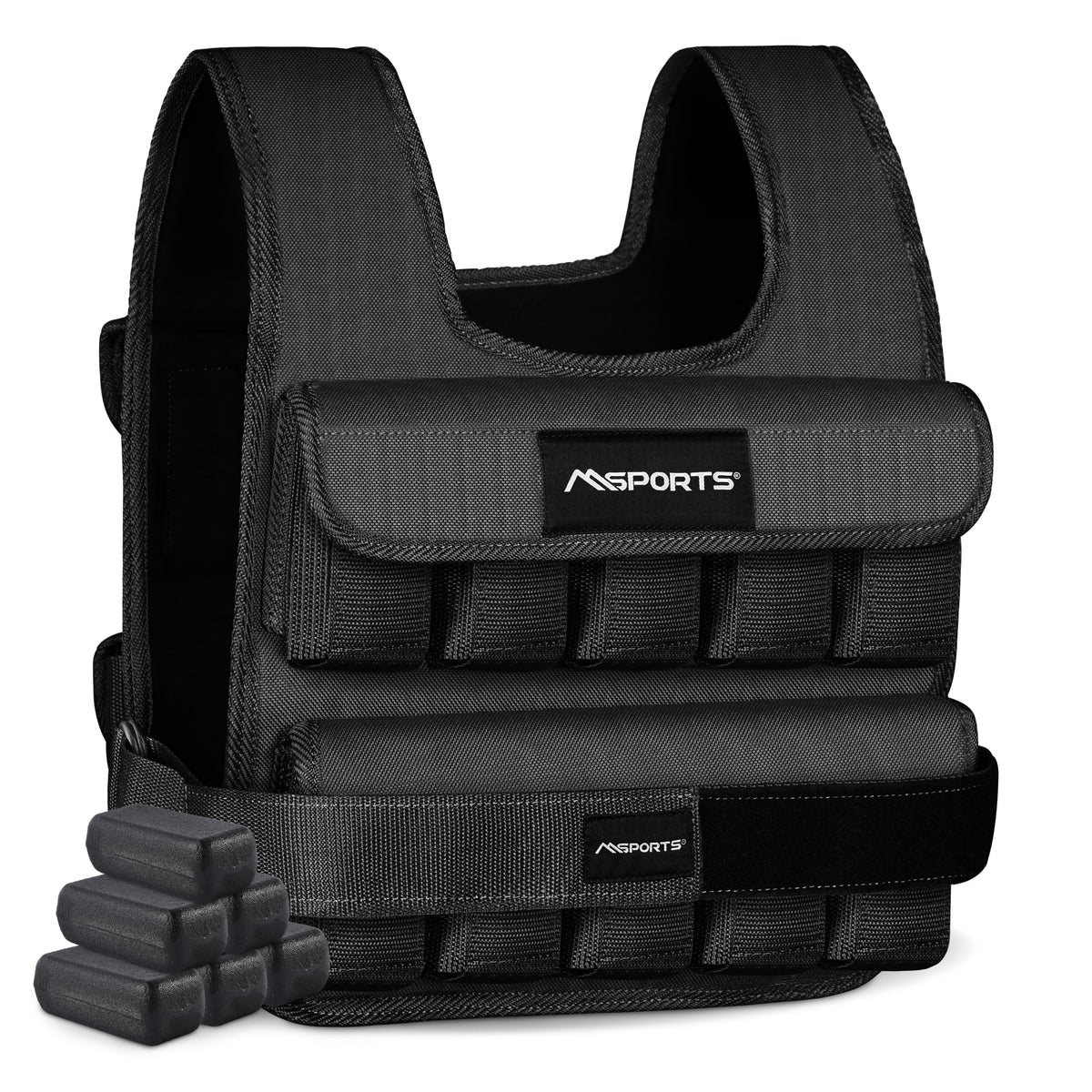MSPORTS Premium Weighted Vest for Women & Men – Adjustable 11–65 lb, Running Vest, Walking Weighted Vest, Tactical Style Training Vest for CrossFit, Strength, Cardio & Home Workouts (Black, 11 lb)