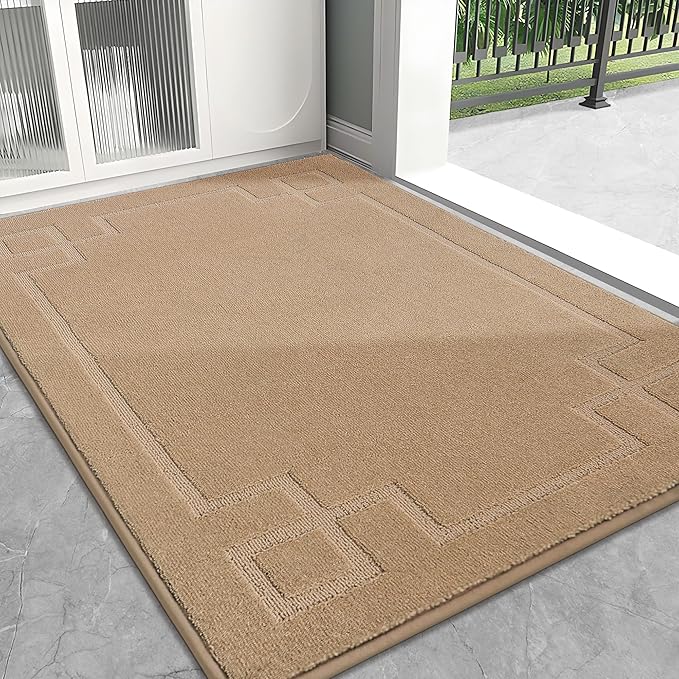 BEQHAUSE Door Mat 32" x 48", Non-Slip Door Mats Indoor Entryway Rugs Washable Low-Profile Absorbent and Stain Resist Floor Mats, Dog Door Mat for Front Back Door, Mud Wet Shoes & Paws, Beige