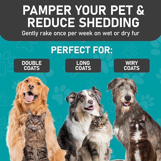 Maxpower Planet Pet Grooming Brush - Double Sided, Extra Wide for Dogs and Cats - Dematting Undercoat Rake, Reduces Shedding by 95%, Purple