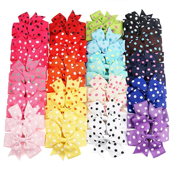 CÉLLOT 40Pcs 3 Inch Boutique Grosgrain Ribbon Pinwheel Hair Bows Alligator Clips For Girls Toddlers Hair Accessories Teens Gifts In Pairs (Polka Dot)