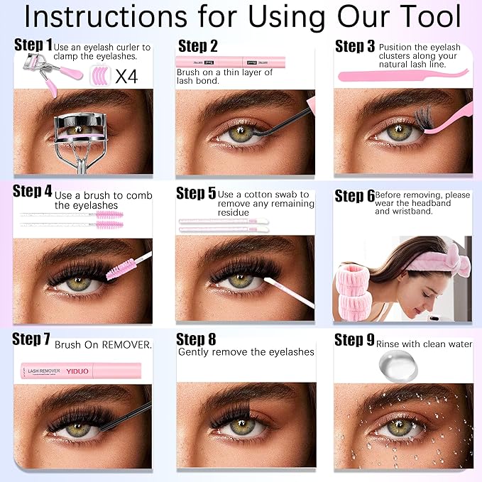 YIDUO 1916Pcs Lashes Clusters Kit 4 Box Cluster Lash Book Kit Gift Packs with Bond&Seal Tool Kit 30D-100D Volume Manga Cluster Eyelash Extension with Bottom Individual False Eyelashe Kit, De Pestañas