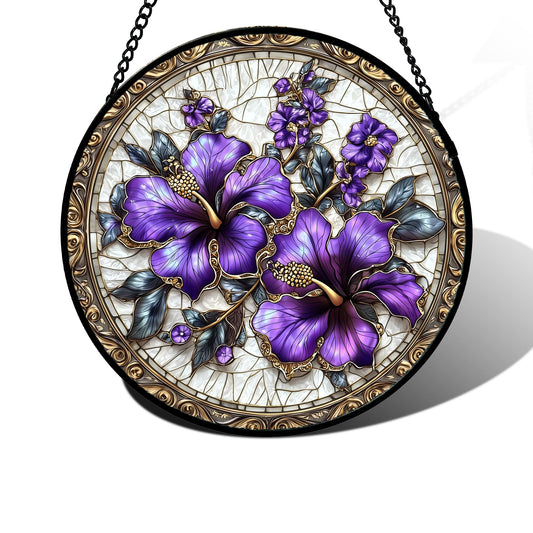 DASTOLL Stained Glass Window Hanging, Purple Flowers Romantic Suncatcher for Doors Home Sun Catchers Decoration and Christmas, Mother's Day Birthday Gifts for Women, Men, and Mom 11.8x11.8 in