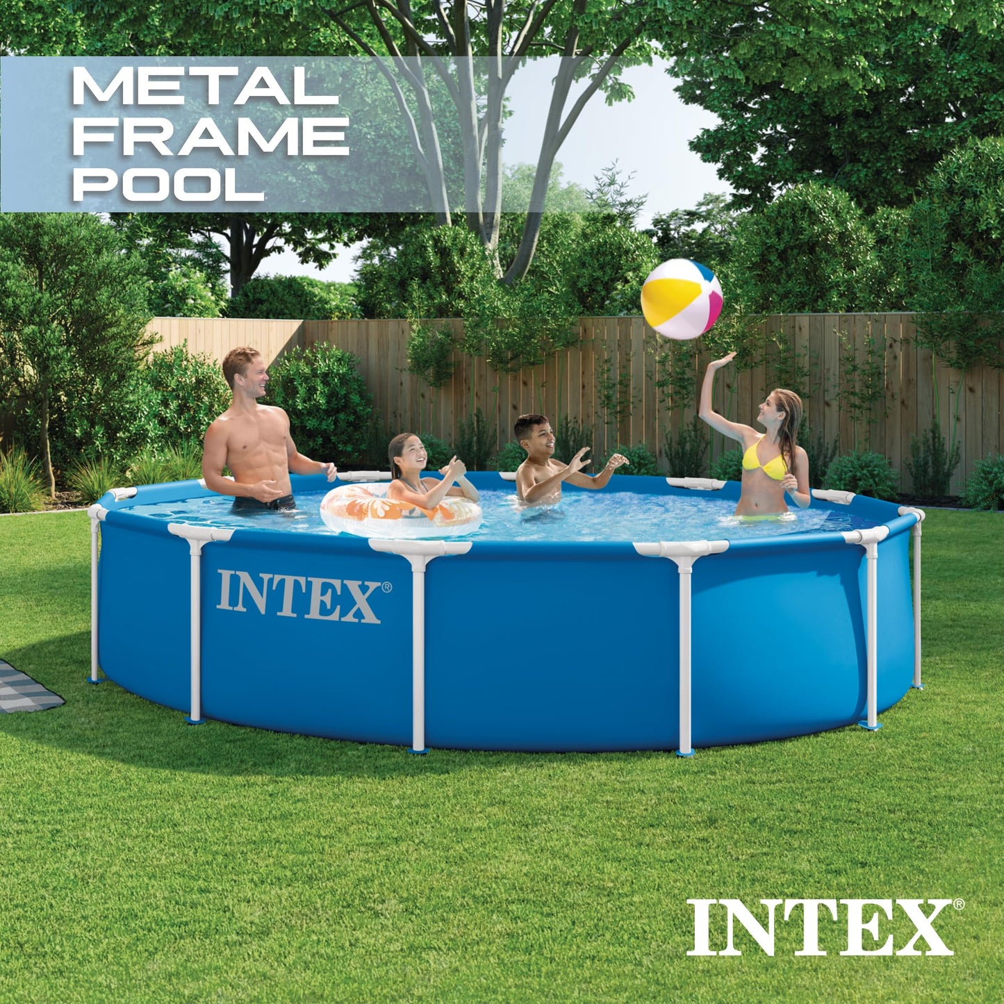 INTEX Metal Frame 12 ft x 30 in Above Ground Pool Set, Round Swimming Pool with Steel Frame