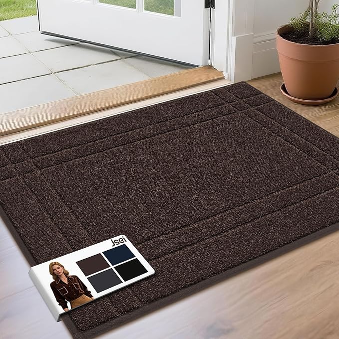 JSEI Entryway Rugs Doormat 24"x36", Non-Slip Dirt Trapper Door Mats Indoor, Washable Absorbent and Stain Resist Welcome Floor Mat for Front Door, Dog Door Mat, Dirty Wet Shoes & Paws, Brown