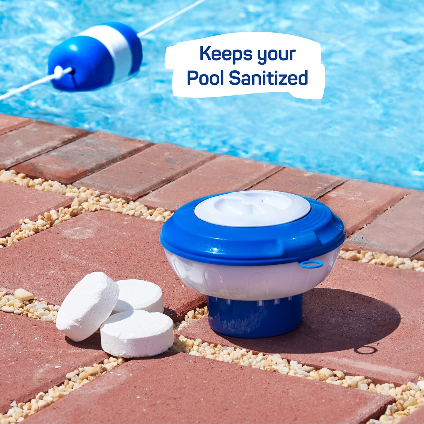 Floating Chlorine Dispenser for Pools with Pop-up Indicator, Fits 1-3-4” Tablets - Pool Chlorine Floater with Adjustable Flow Vents Balanced Chemical Dispenser [4 Tablet Cap] 9" Diameter