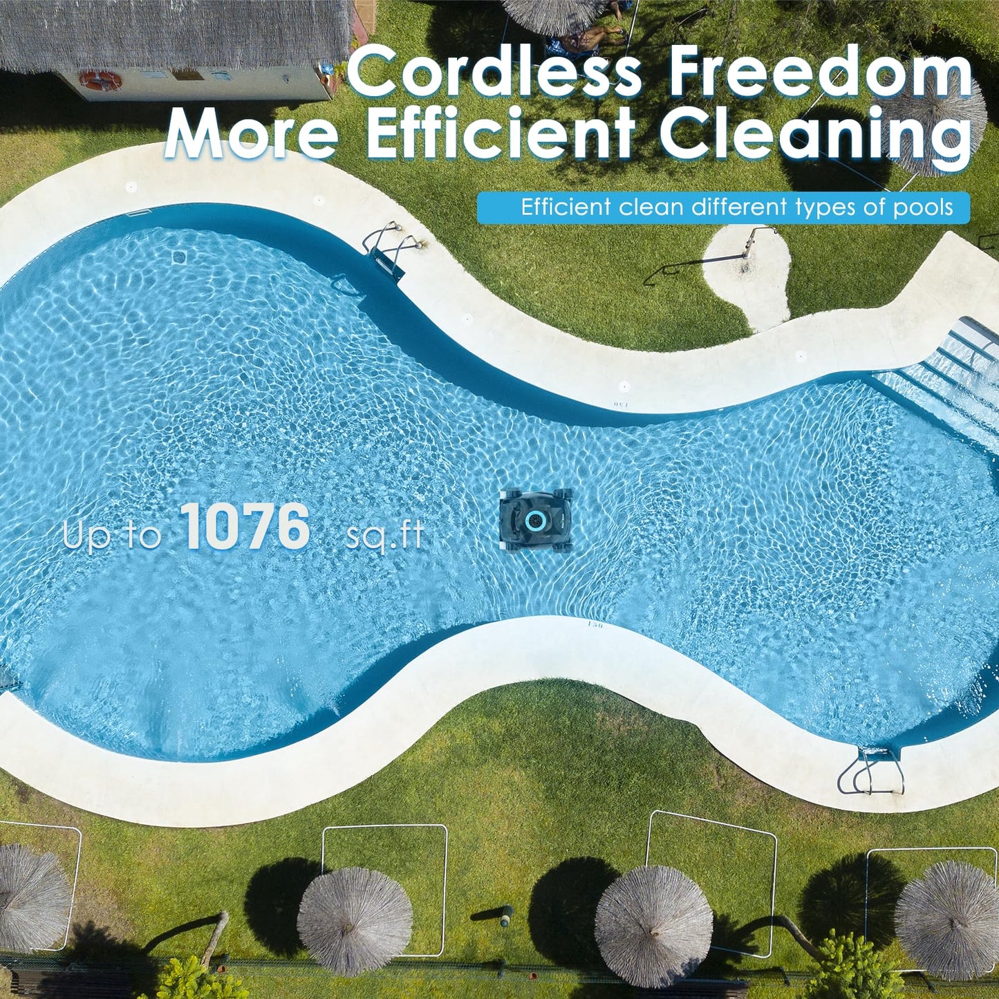 Cordless Robotic Pool Cleaner, Wall Climbing, Lightweight, Extended Battery Life, 8L Large Capacity, Advanced Dual-Motor, X1 Auto Pool Vacuum for Inground & Above Ground Pools Up to 1100 Sq.Ft, Blue