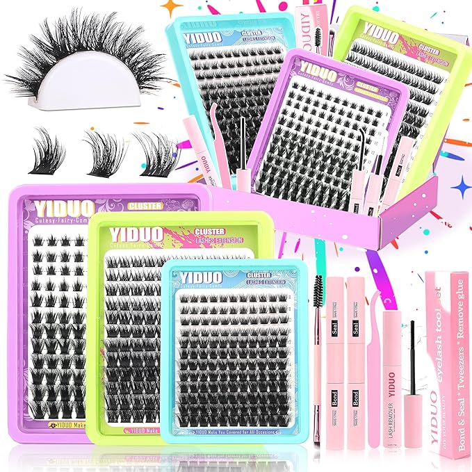 YIDUO 3 Styles Lash Clusters Kit Bulk Packs with 2×Bond&Seal Volume/Manga/ultra/Dramatic Eyelash Extensions 8-18mm lashes Clusters Kit Wispy Individual Fake Eyelashes Kit DIY at Home Easily