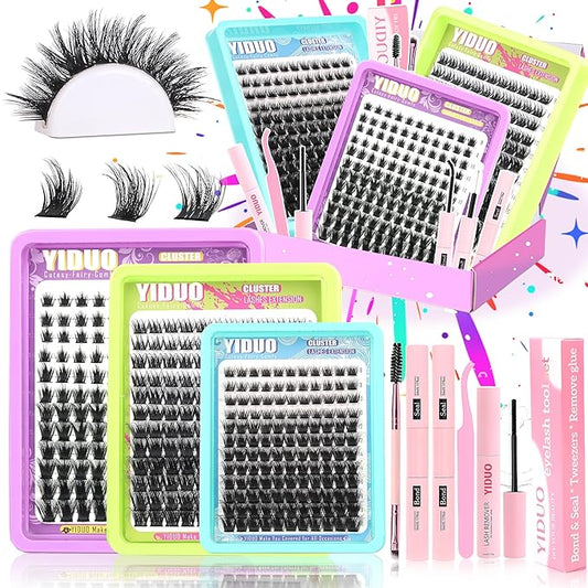 YIDUO 3 Styles Lash Clusters Kit Bulk Packs with 2×Bond&Seal Volume/Manga/ultra/Dramatic Eyelash Extensions 8-18mm lashes Clusters Kit Wispy Individual Fake Eyelashes Kit DIY at Home Easily