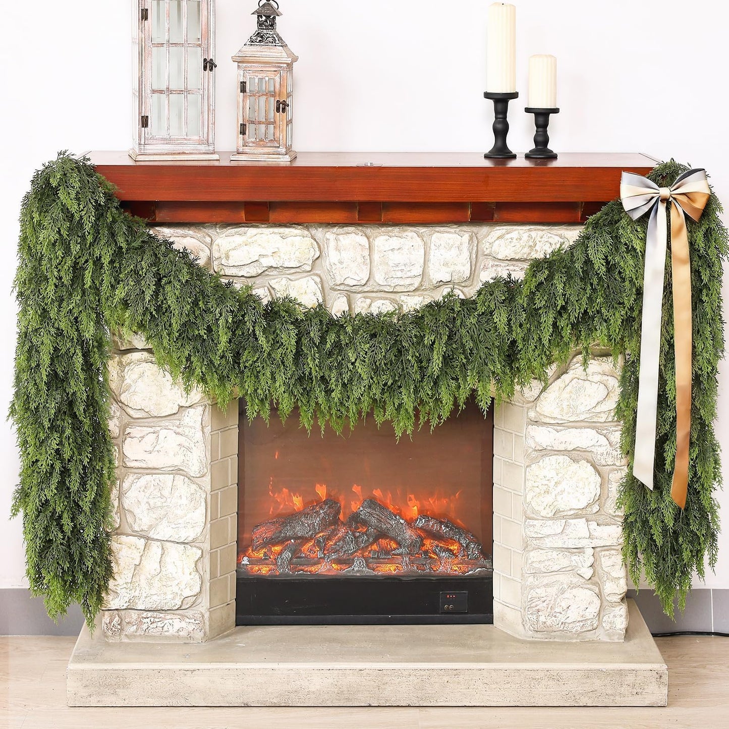 Real Touch Cedar Garland - Artificial Christmas Garlands Faux Green Cedar Fake Pine Needles Garland for Fireplace,Table, Stairs, Mantle, Window,Indoor Outdoor,Home,Holiday Decor(1 PCS,9 FT)