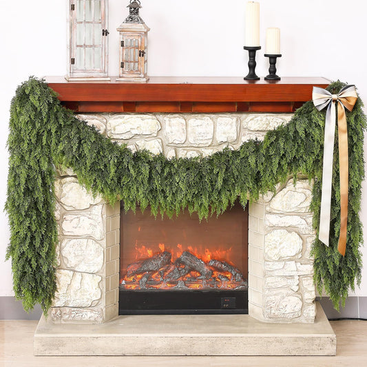 Real Touch Cedar Garland - Artificial Christmas Garlands Faux Green Cedar Fake Pine Needles Garland for Fireplace,Table, Stairs, Mantle, Window,Indoor Outdoor,Home,Holiday Decor(1 PCS,9 FT)