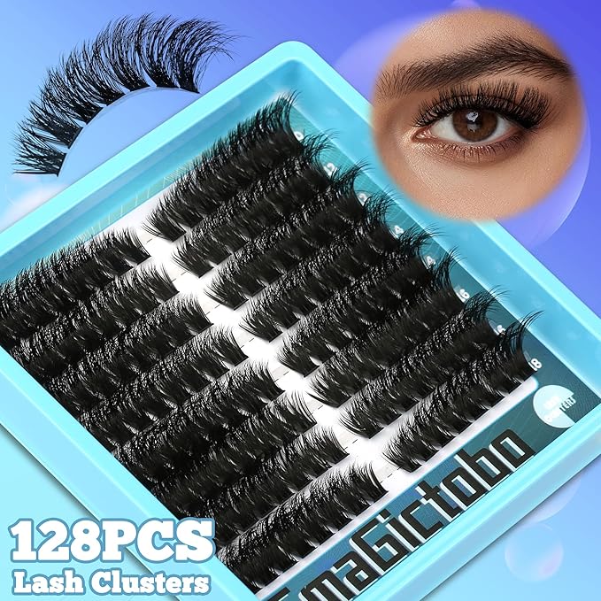 Lash Clusters Kit Natural Wispy Lash Clusters C/D Curl 424Pcs Volume Individual Lashes Clusters Manga Lashes Cat Eye Lashes Pack Lash Bond and Seal Lash Remover Lash Tweezers