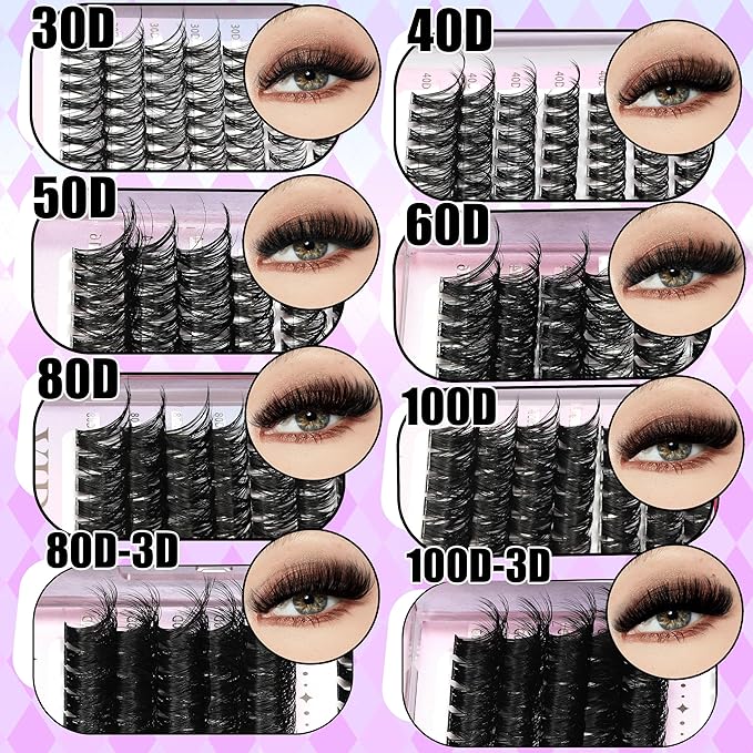 YIDUO 6 Styles Mix Lash Clusters Kit 1548Pcs with 2X Bond&Seal Volume Soft Cluster Lashes Extension Kit Gift Packs 8-18mm Wispy DIY Individual False Eyelashes Box Bulk for Beginners De Pestañas