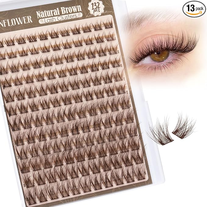 Brown Lash Clusters Wispy Eyelash Clusters Natural Cluster Eyelash Extensions C Curly Lashes Clusters Dark Brown Individual Lashes by Lanflower