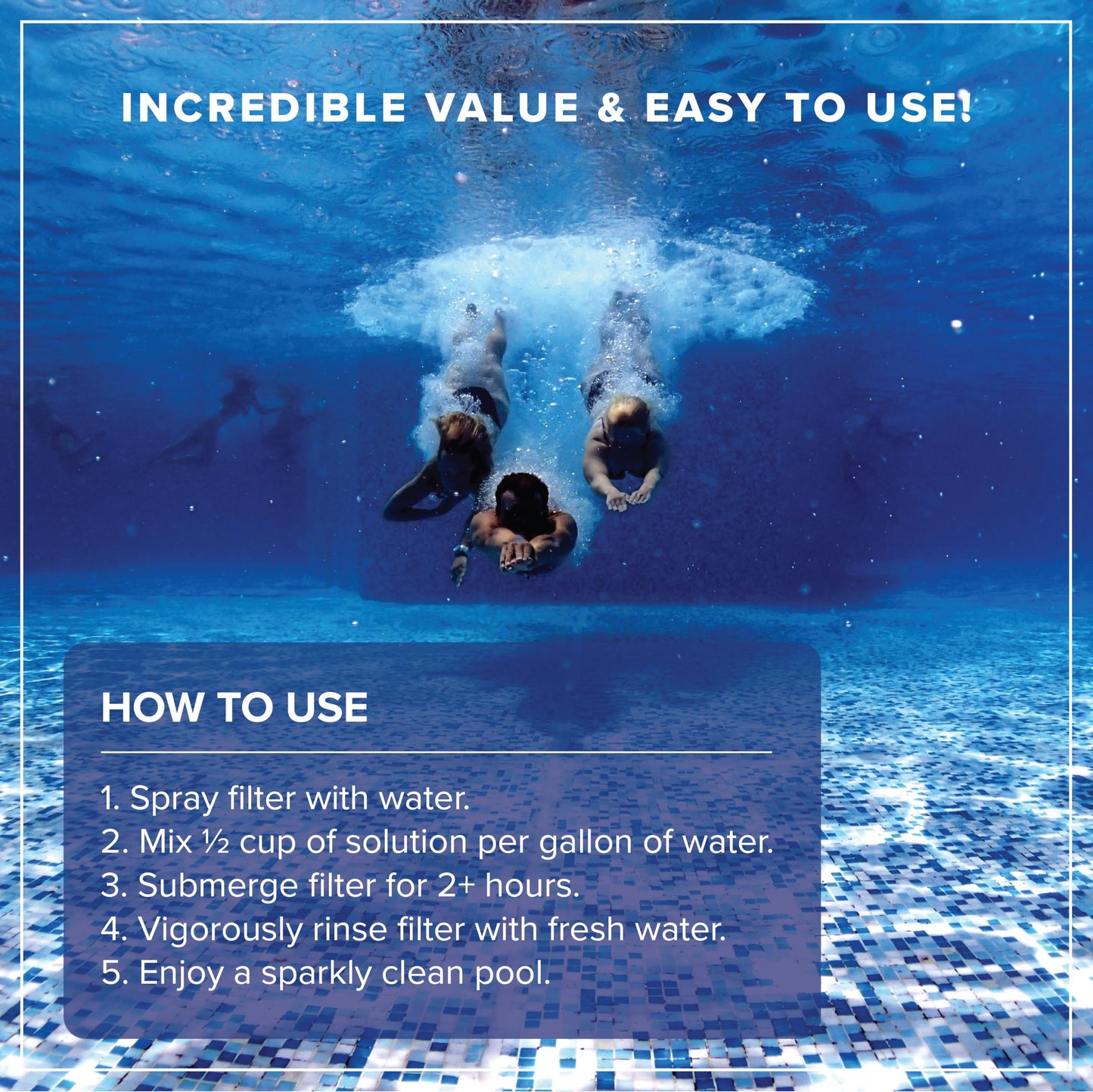 Pool Filter Cleaner - 6 MONTH SUPPLY - 2 to 4 Uses - 32 oz Concentrated Pool Cartridge Filter Cleaner - Removes Dirt, Grease, Oil - No Foam or Residue - Soak & Spray Cleaner - Safe, Natural, Effective
